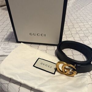 Gucci Black Leather Belt with Gold GG Buckle